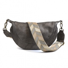 Pewter Vegan Leather Half Moon Bag with Webbing Strap by Peace of Mind